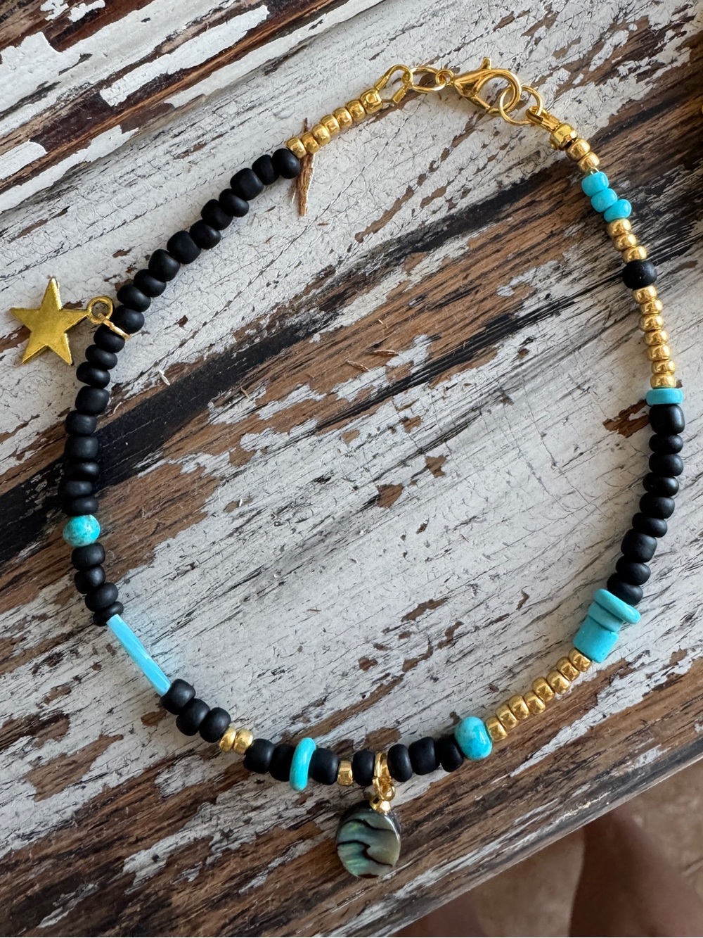 Kingman Turquoise Gold, Black & Turquoise Boho Western Charm Ankle Bracelet